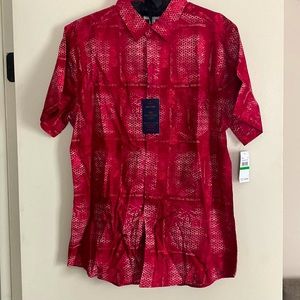 Haggar men’s short-sleeve button down printed “Tuckless” shirt - Size L NWT